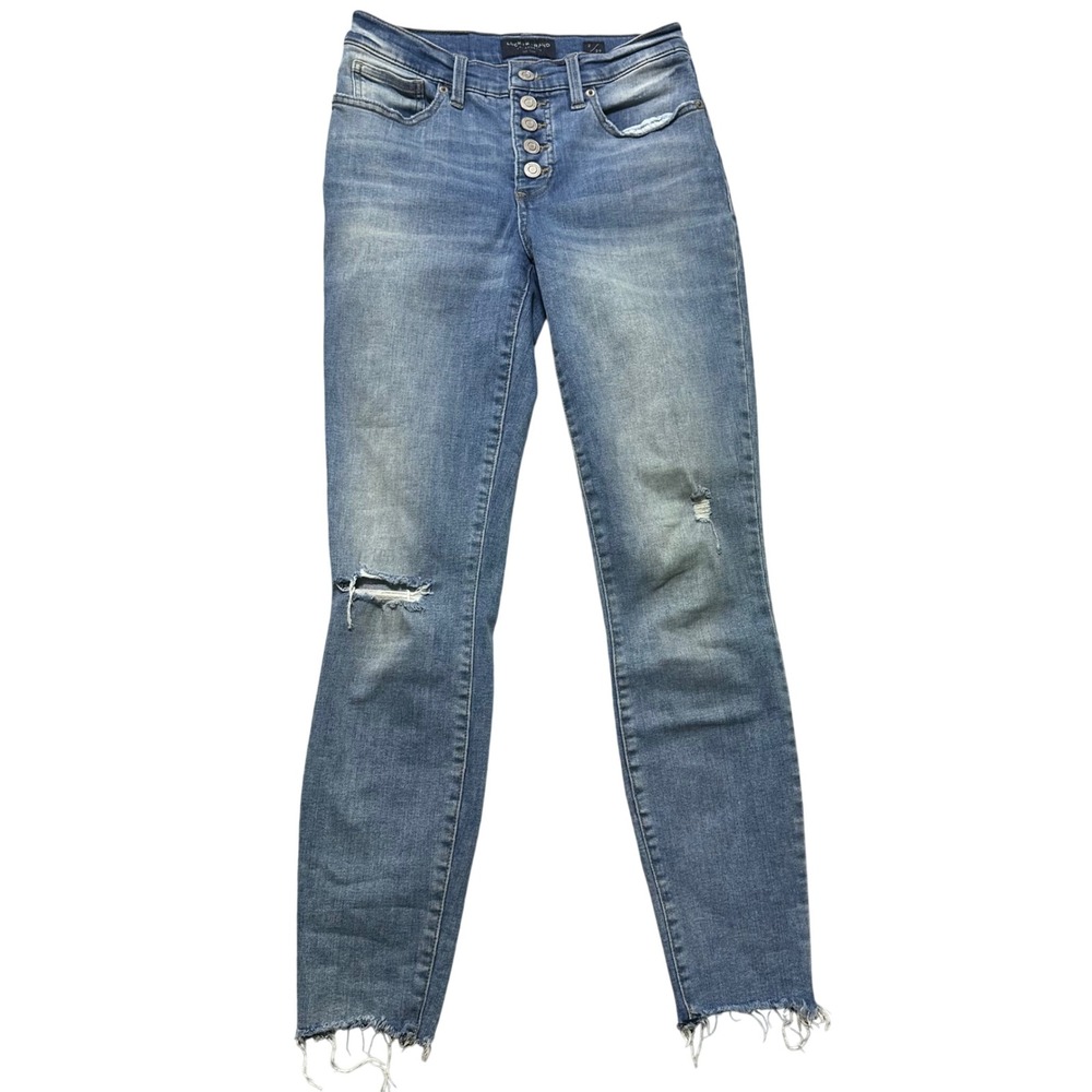 Lucky Brand Ava Mid Rise Super Skinny Jeans Distressed Frayed Ankle Size 2